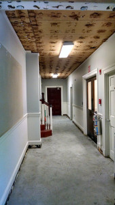 The church hallway, without floor or ceiling.