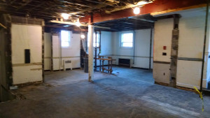 Looking towards the downstairs bathrooms.