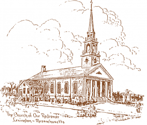 This Bob Blue original woodcut of Church of Our Redeemer is featured on the new church name badges.