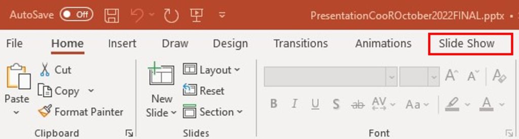 PowerPoint Home menu